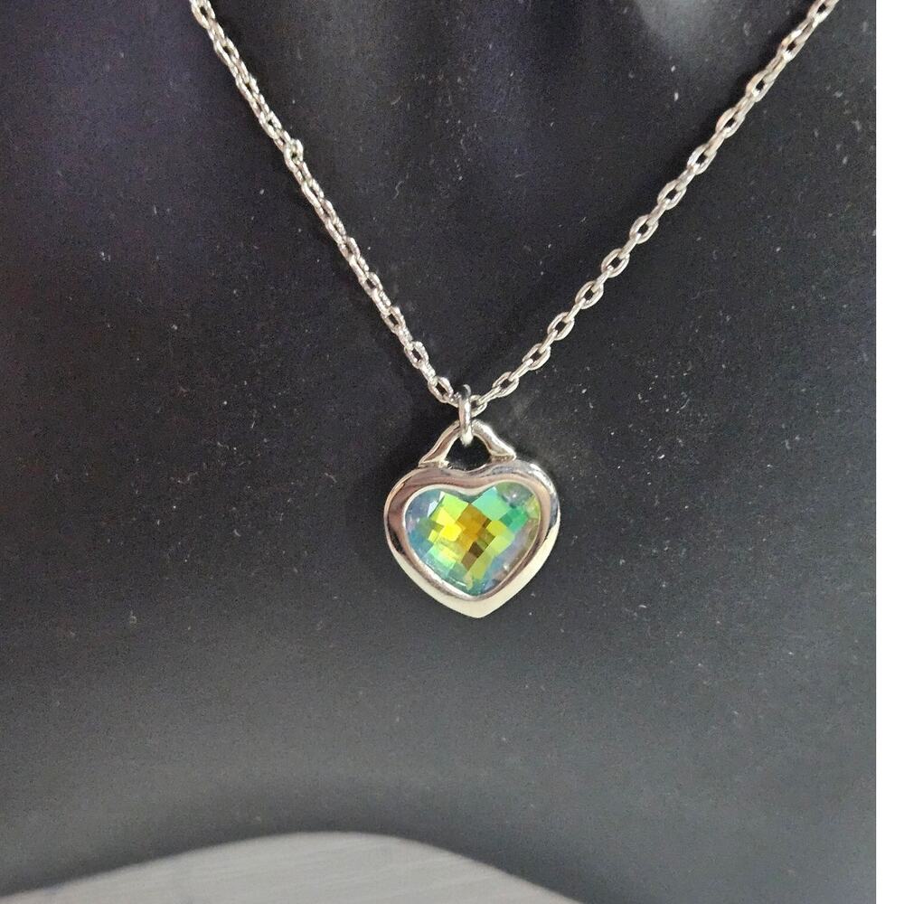 Made with Swarovski Crystal Iridescent Heart Pendant Necklace NWT